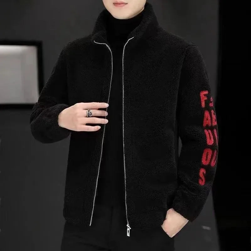 SNOWATTIC Men's Faux Leather & Fleece Stand Collar Jacket
