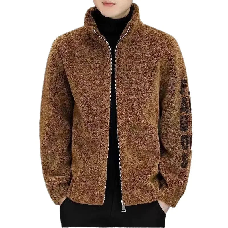SNOWATTIC Men's Faux Leather & Fleece Stand Collar Jacket