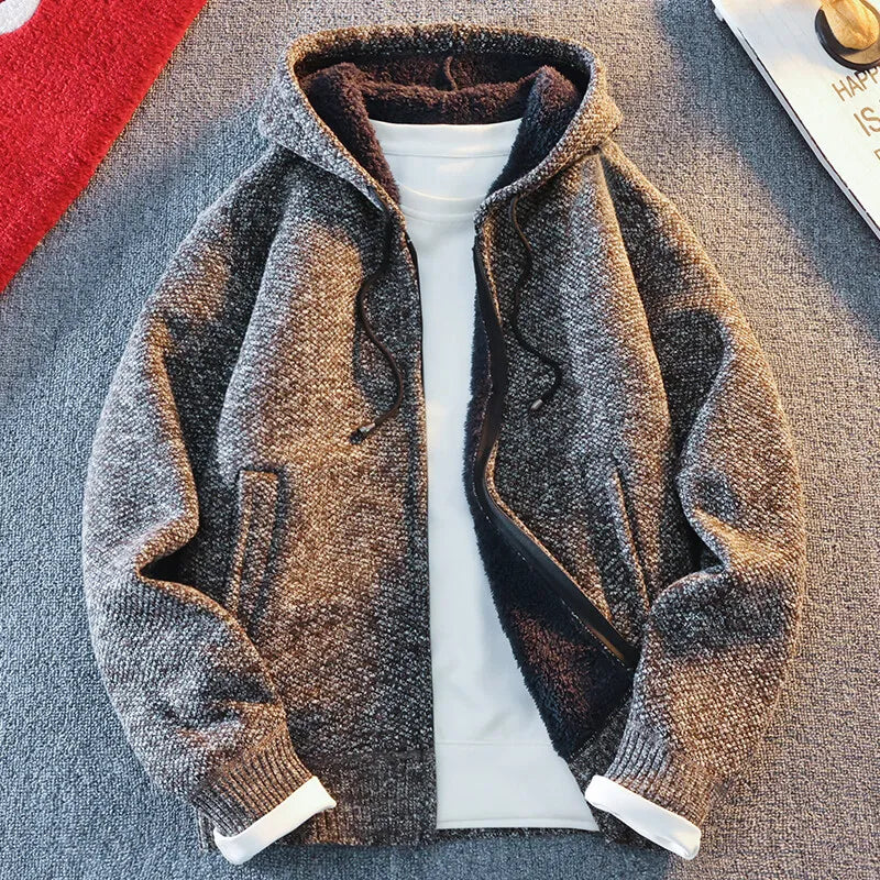 SNOWATTIC Men's Classic Knitted Hooded Cardigan Jacket