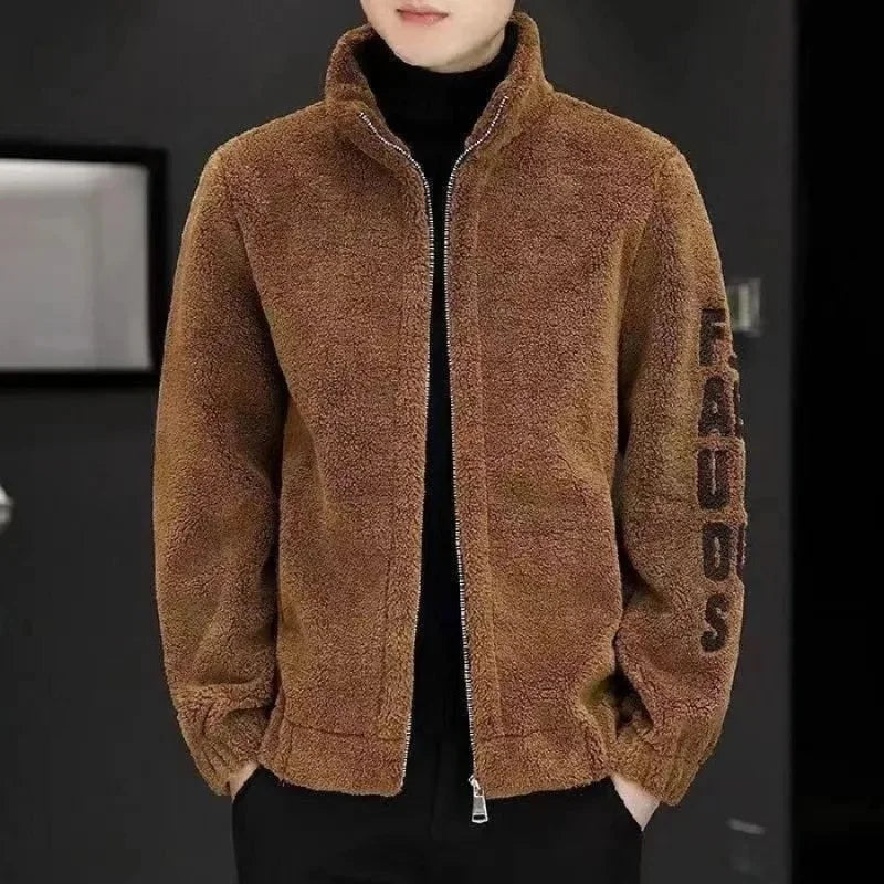 SNOWATTIC Men's Faux Leather & Fleece Stand Collar Jacket