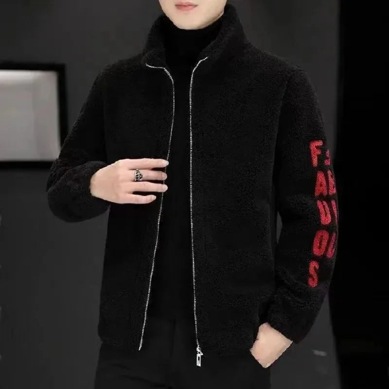SNOWATTIC Men's Faux Leather & Fleece Stand Collar Jacket