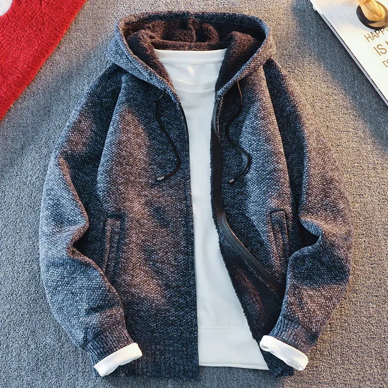 SNOWATTIC Men's Classic Knitted Hooded Cardigan Jacket