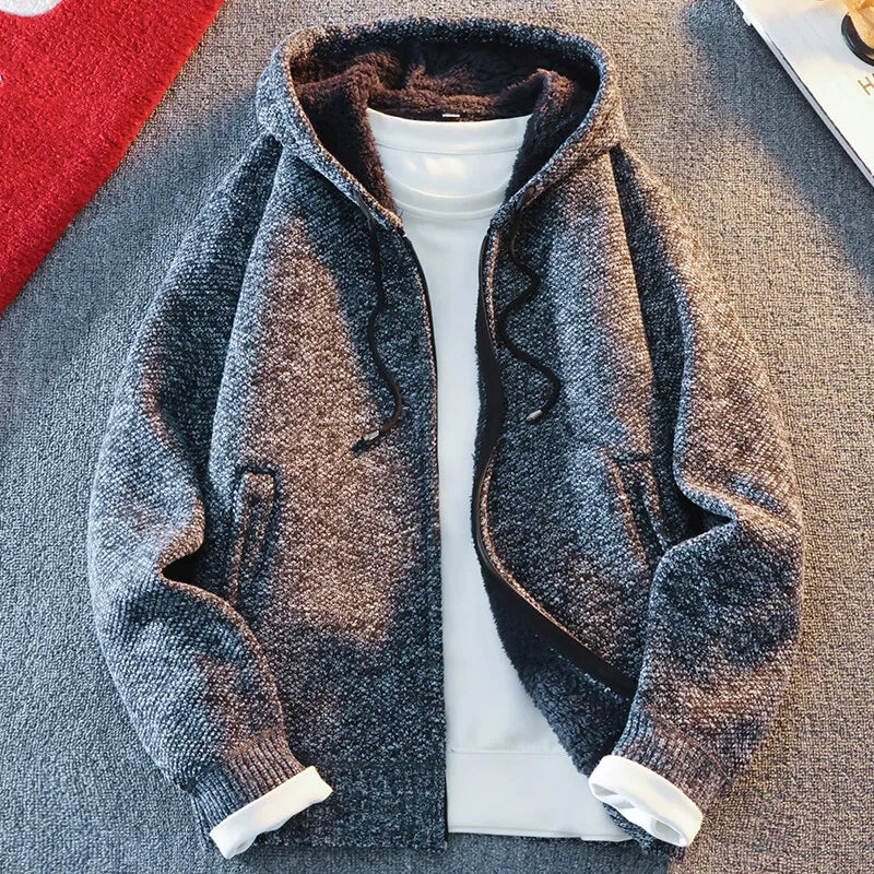 SNOWATTIC Men's Classic Knitted Hooded Cardigan Jacket