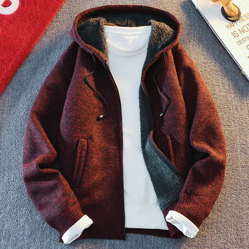 SNOWATTIC Men's Classic Knitted Hooded Cardigan Jacket