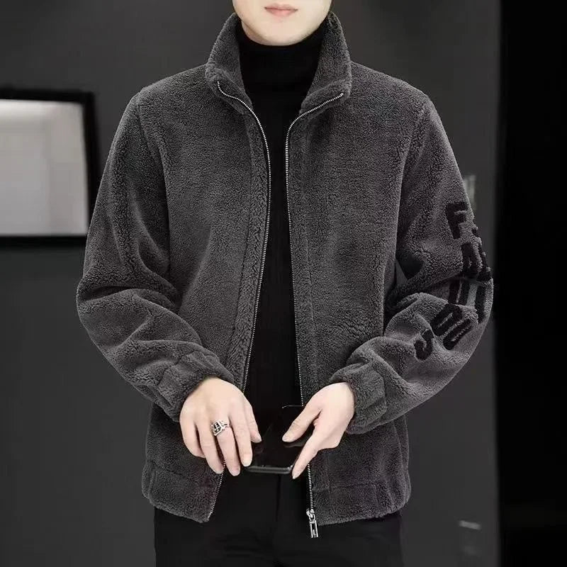SNOWATTIC Men's Faux Leather & Fleece Stand Collar Jacket