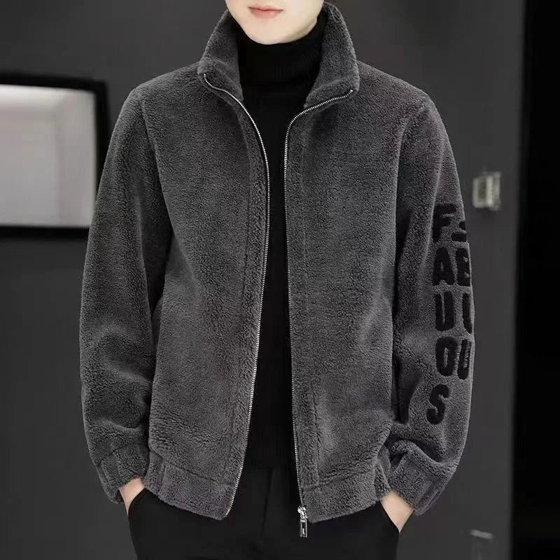 SNOWATTIC Men's Faux Leather & Fleece Stand Collar Jacket